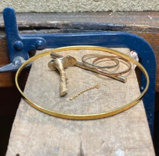 Gold melted down into a Bangle with Rose & White Gold Rings