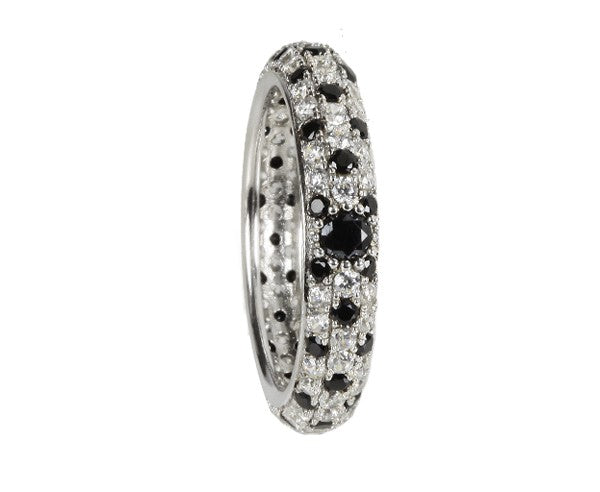 Black & White Fully Set Pavé CZ Ring with Black Spinels