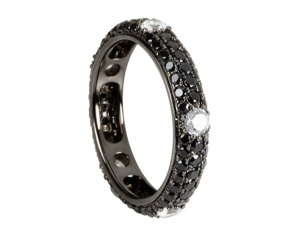 Black Rhodium Fully Set Pavé CZ Ring with Black Spinels
