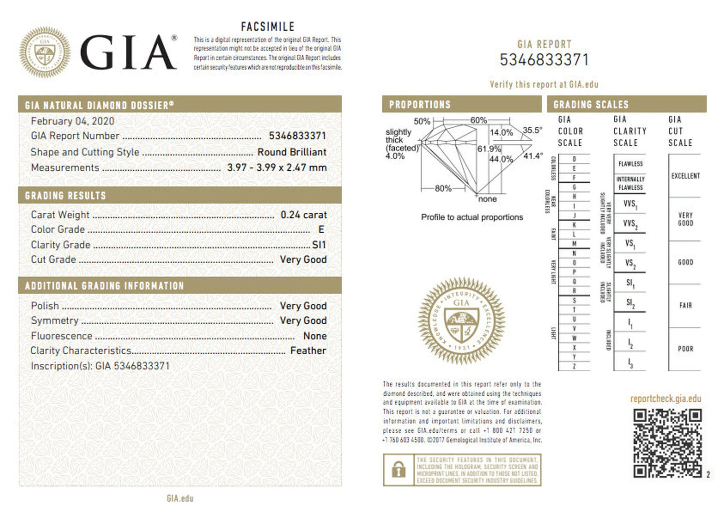 0.24ct Round Brilliant Loose Diamond GIA Certificated E SI1 GIA Conflict Free