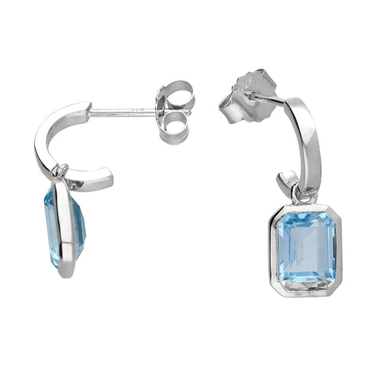 Emerald Cut Sky Blue Topaz Drop Earring Studs