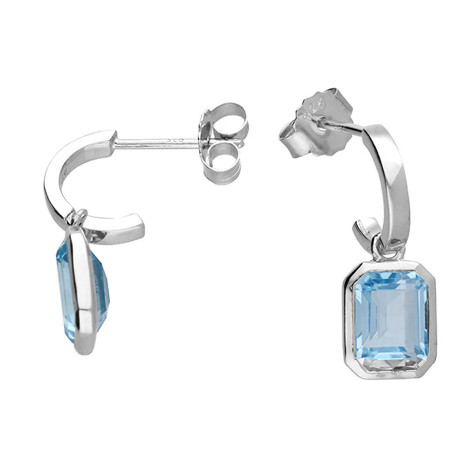 Emerald Cut Sky Blue Topaz Drop Earring Studs