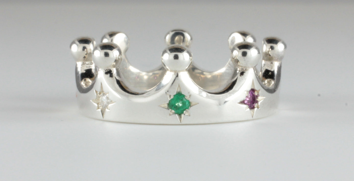 Platinum Crown Ring Fully Star Set with Multicoloured Gemstones