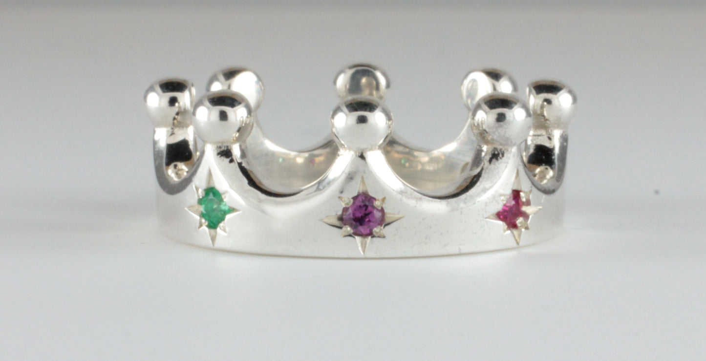 Platinum Crown Ring Fully Star Set with Multicoloured Gemstones
