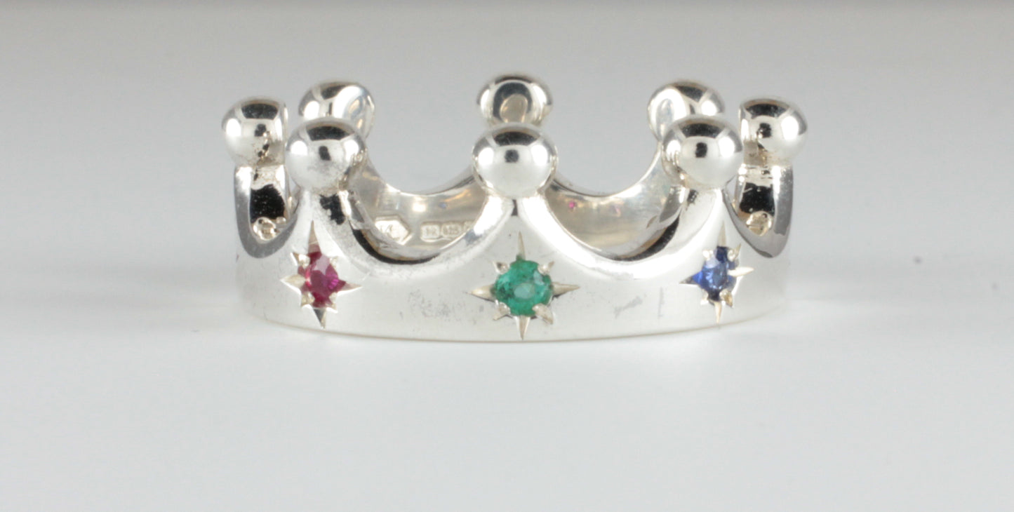 Platinum Crown Ring Fully Star Set with Multicoloured Gemstones