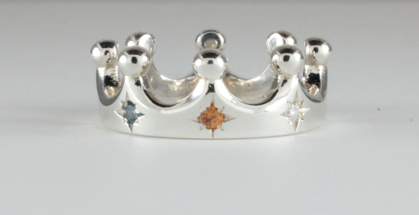 Platinum Crown Ring Fully Star Set with Multicoloured Gemstones