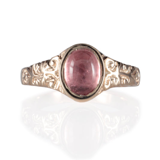 'Sostra' Victorian style Oval Pink Tourmaline Cabochon Ring