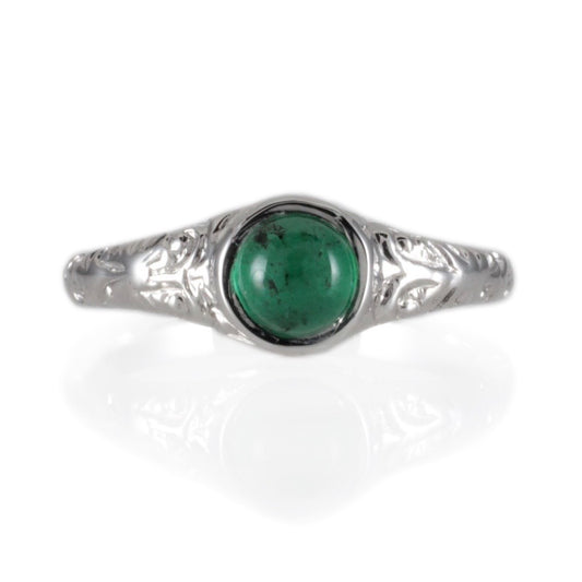 'Narona' Victorian style Round Emerald Cabochon Ring