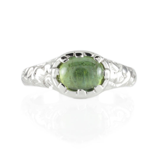 'Nida' Georgian style Oval Green Tourmaline Cabochon Ring By Ruben König Jewellery