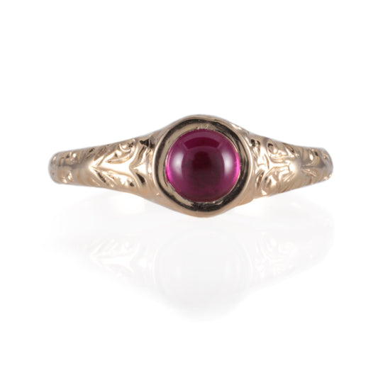 'Narona' Victorian style Round Ruby Cabochon Ring