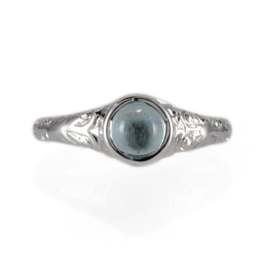 'Narona' Victorian style Round Aquamarine Cabochon Ring