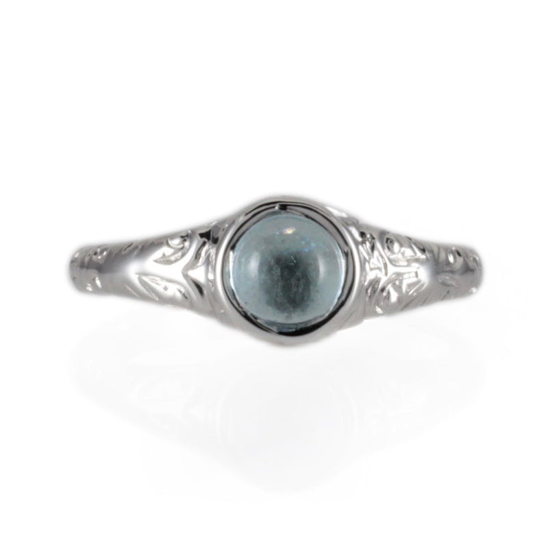 'Narona' Victorian style Round Aquamarine Cabochon Ring