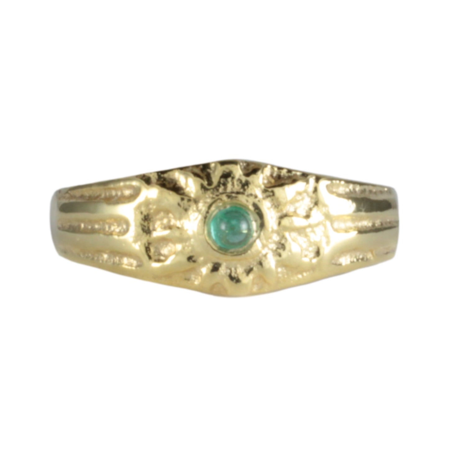 'Sonne' Medieval style 22ct Gold and Emerald Sunburst Ring
