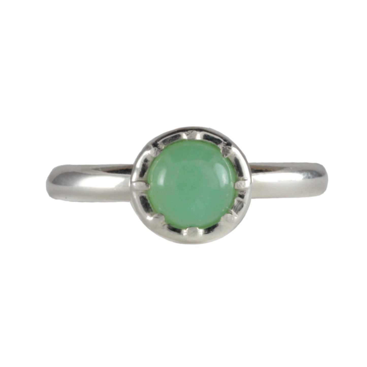 Cutdown 8-claw Georgian style Round Chrysoprase Cabochon Ring