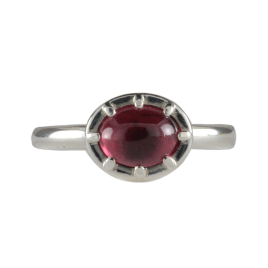 Cutdown 8-claw Georgian style Oval Garnet Cabochon Ring