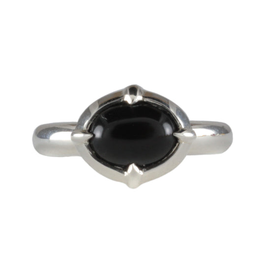 'Coria' C12th Early Medieval style Silver & Oval Onyx Cabochon Claw Ring