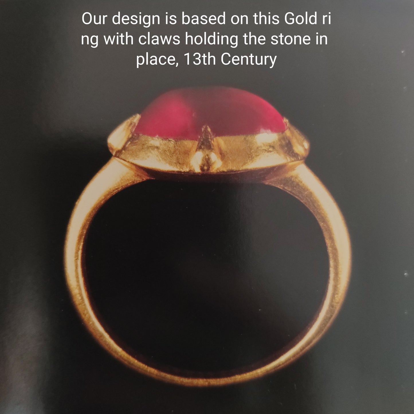 'Coria' C12th Early Medieval style 22ct Gold & Peach Moonstone Ring