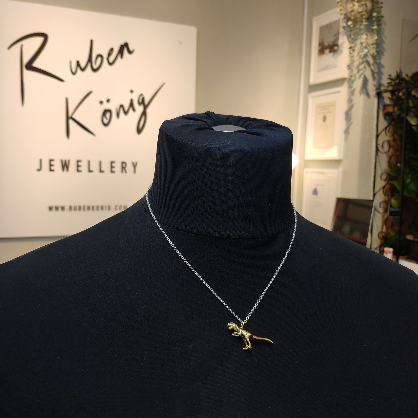 Sterling Silver Gold Plated Dinosaur Pendant T-Rex