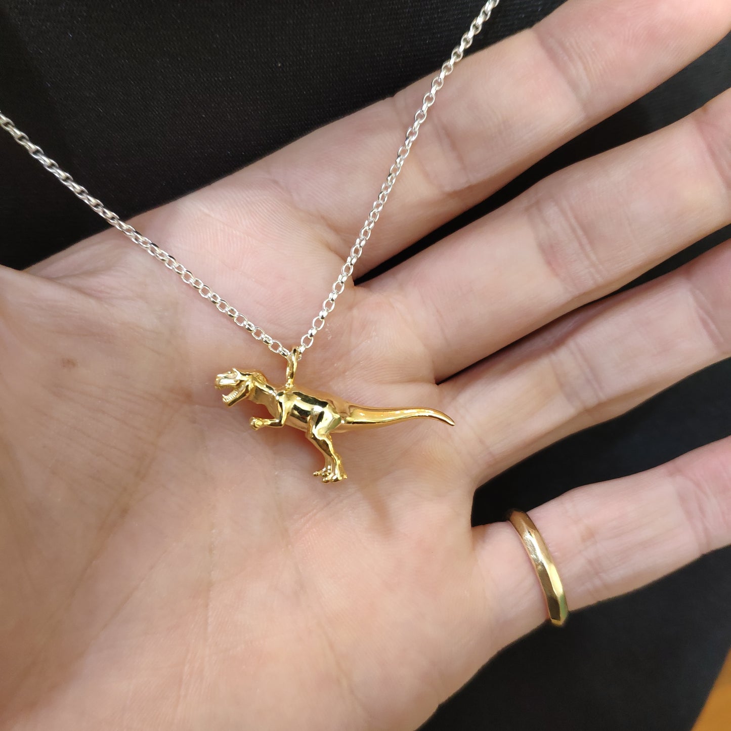 Sterling Silver Gold Plated Dinosaur Pendant T-Rex