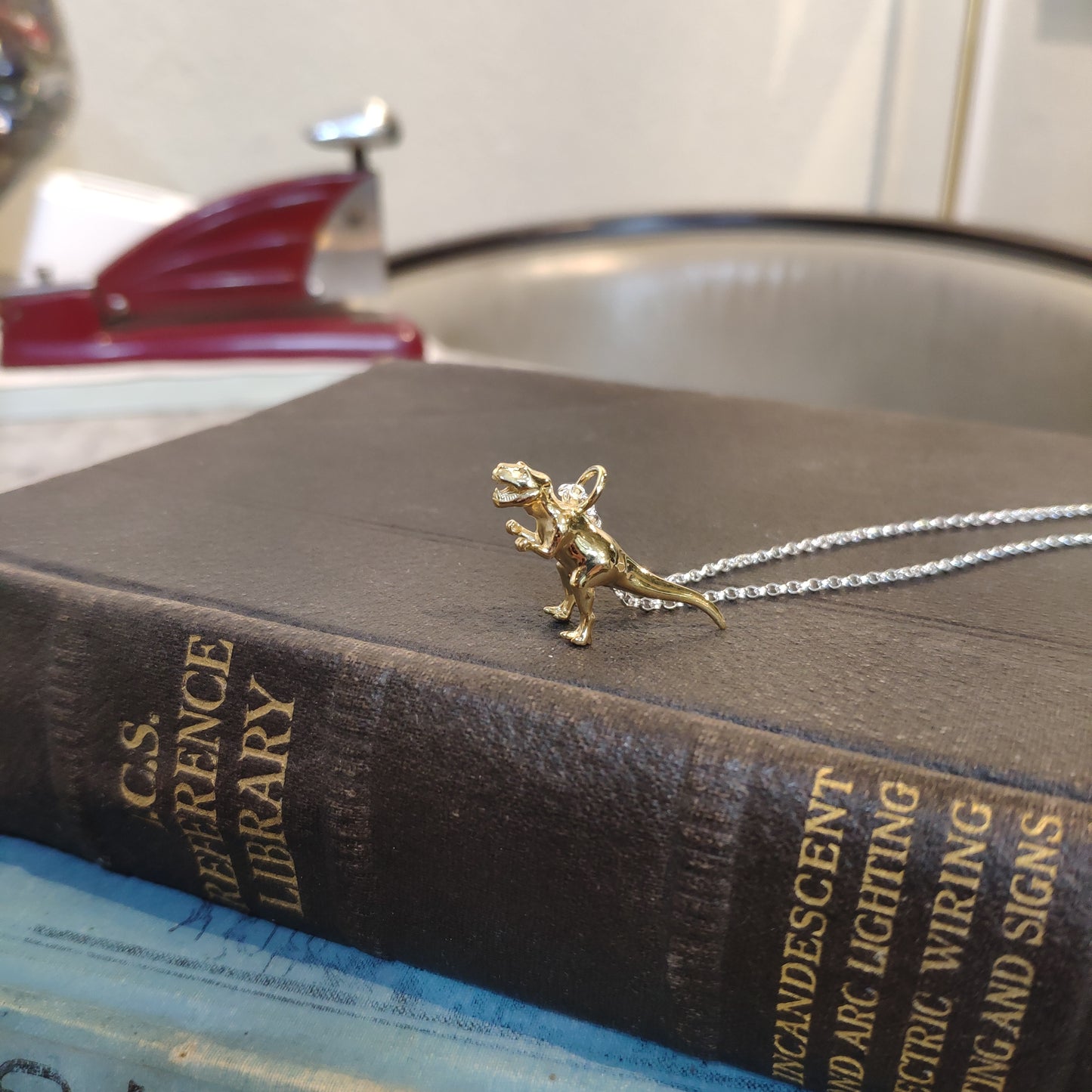 Sterling Silver Gold Plated Dinosaur Pendant T-Rex