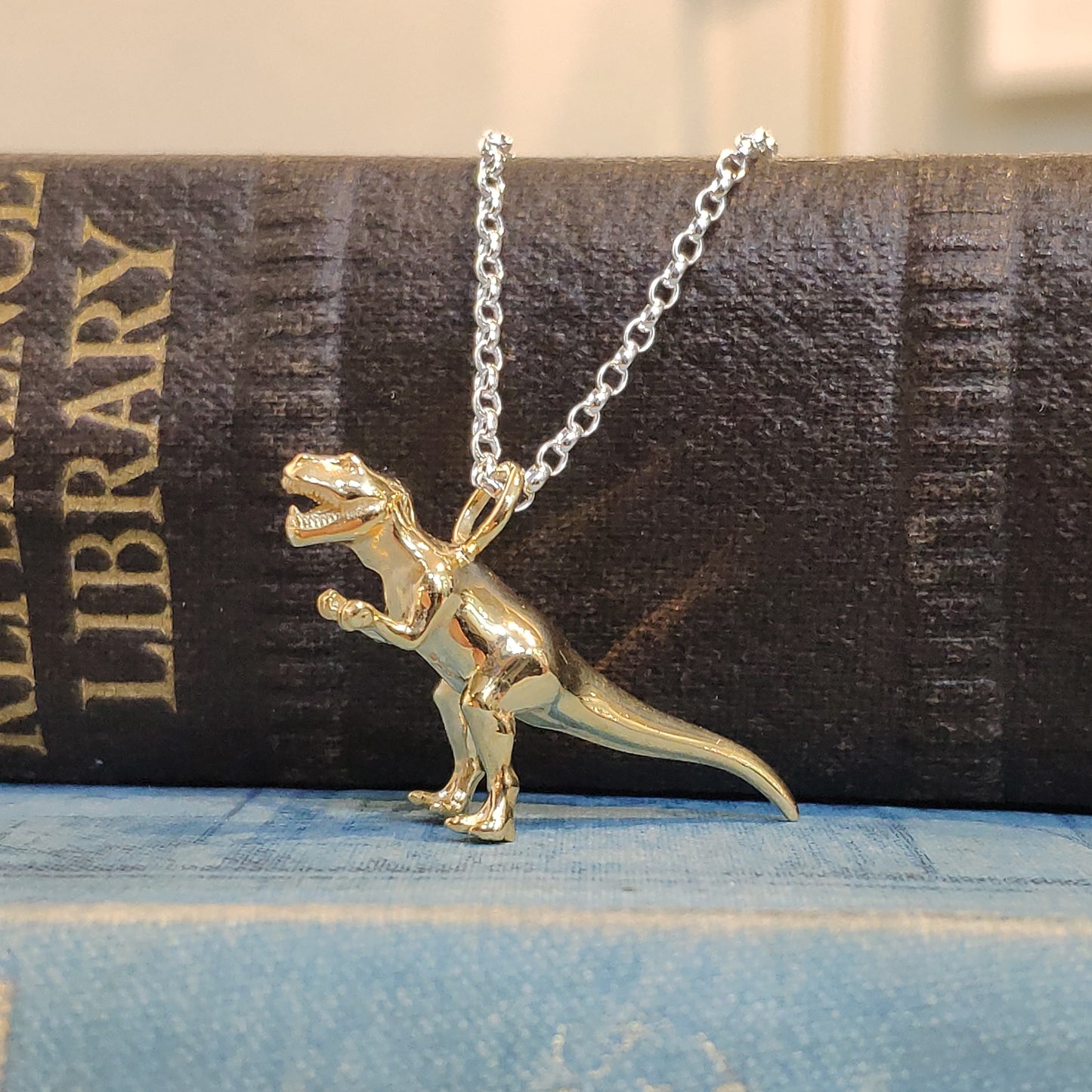 Sterling Silver Gold Plated Dinosaur Pendant T-Rex