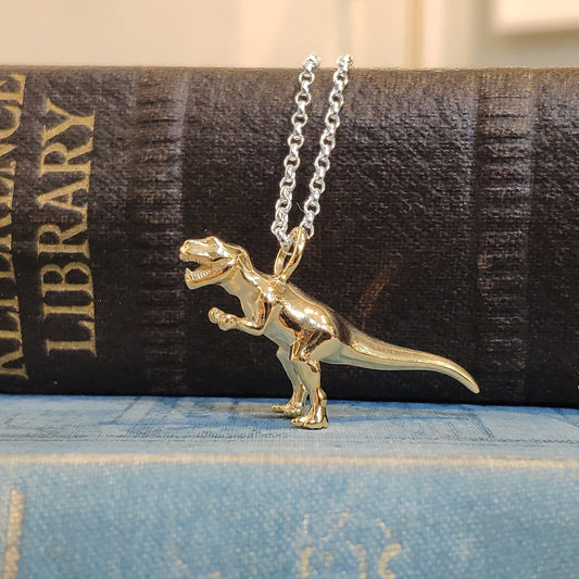 Sterling Silver Gold Plated Dinosaur Pendant T-Rex