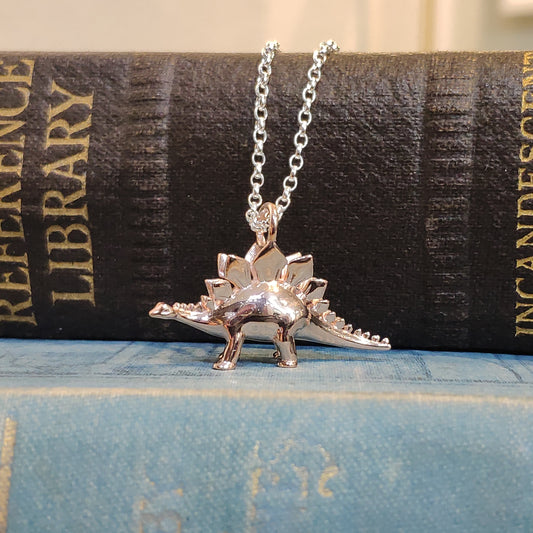 Sterling Silver Rose Gold Plated Dinosaur Pendant Stegosaurus