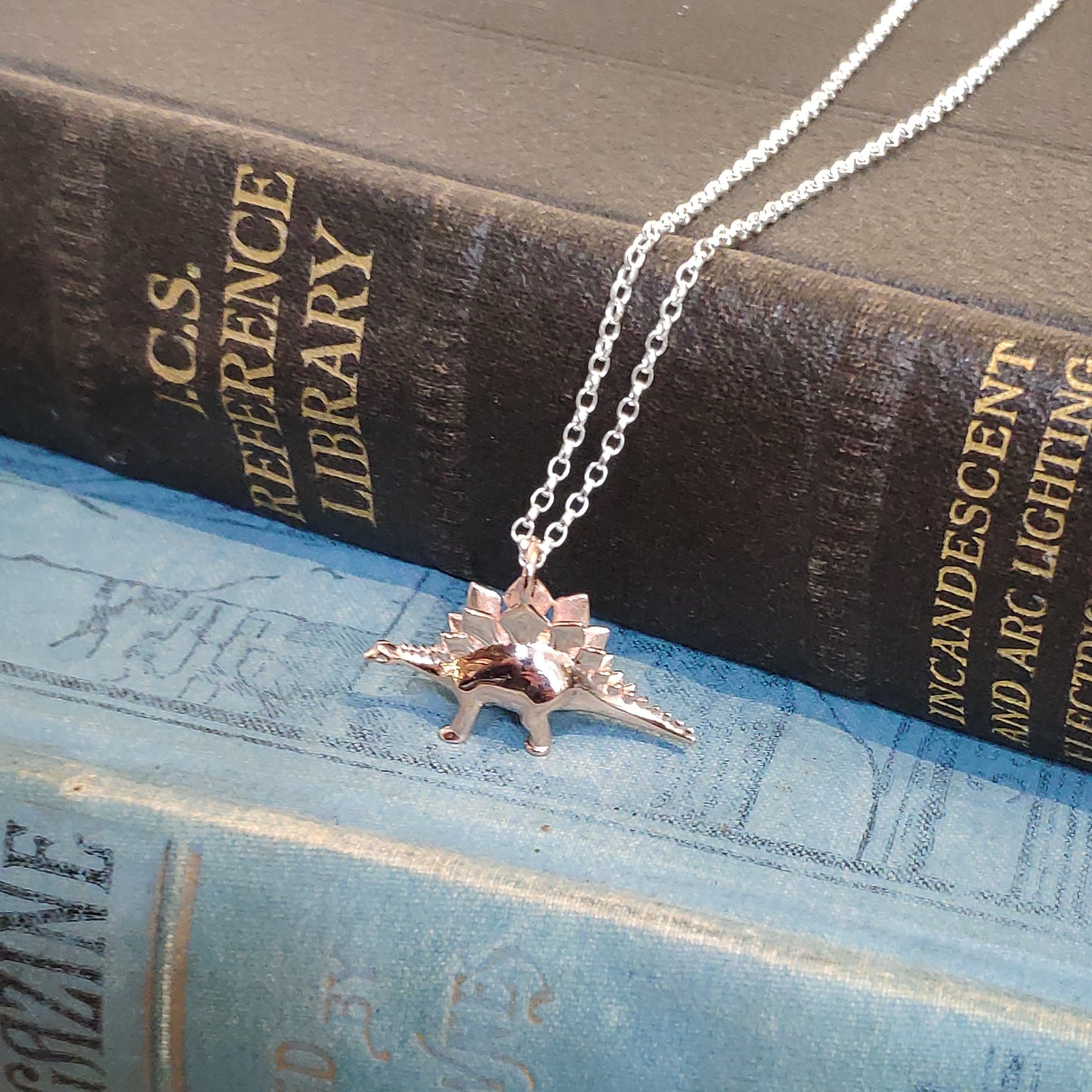 Sterling Silver Rose Gold Plated Dinosaur Pendant Stegosaurus