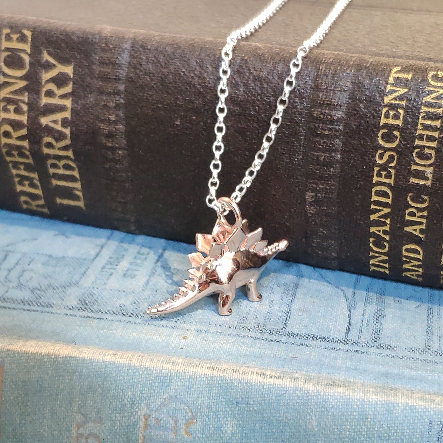 Sterling Silver Rose Gold Plated Dinosaur Pendant Stegosaurus