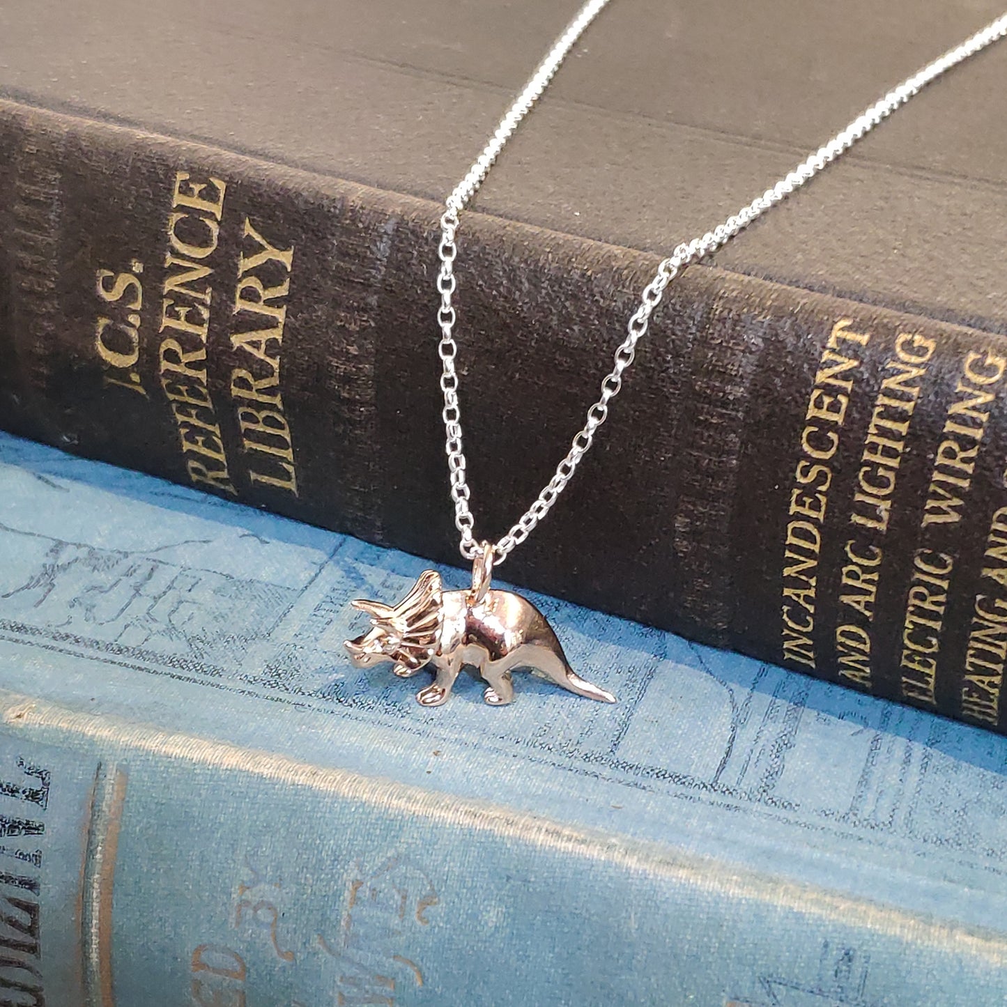 Sterling Silver Rose Gold Plated Dinosaur Pendant Triceratops