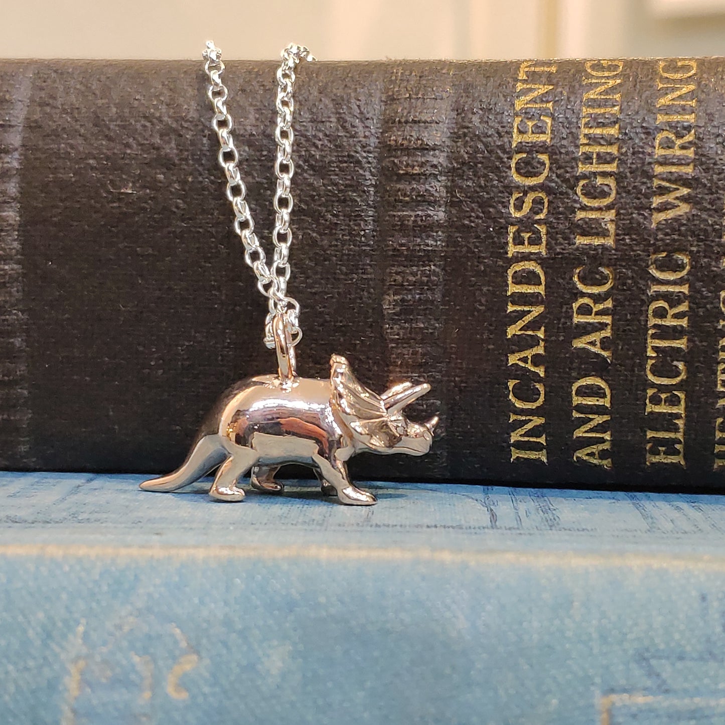 Sterling Silver Rose Gold Plated Dinosaur Pendant Triceratops