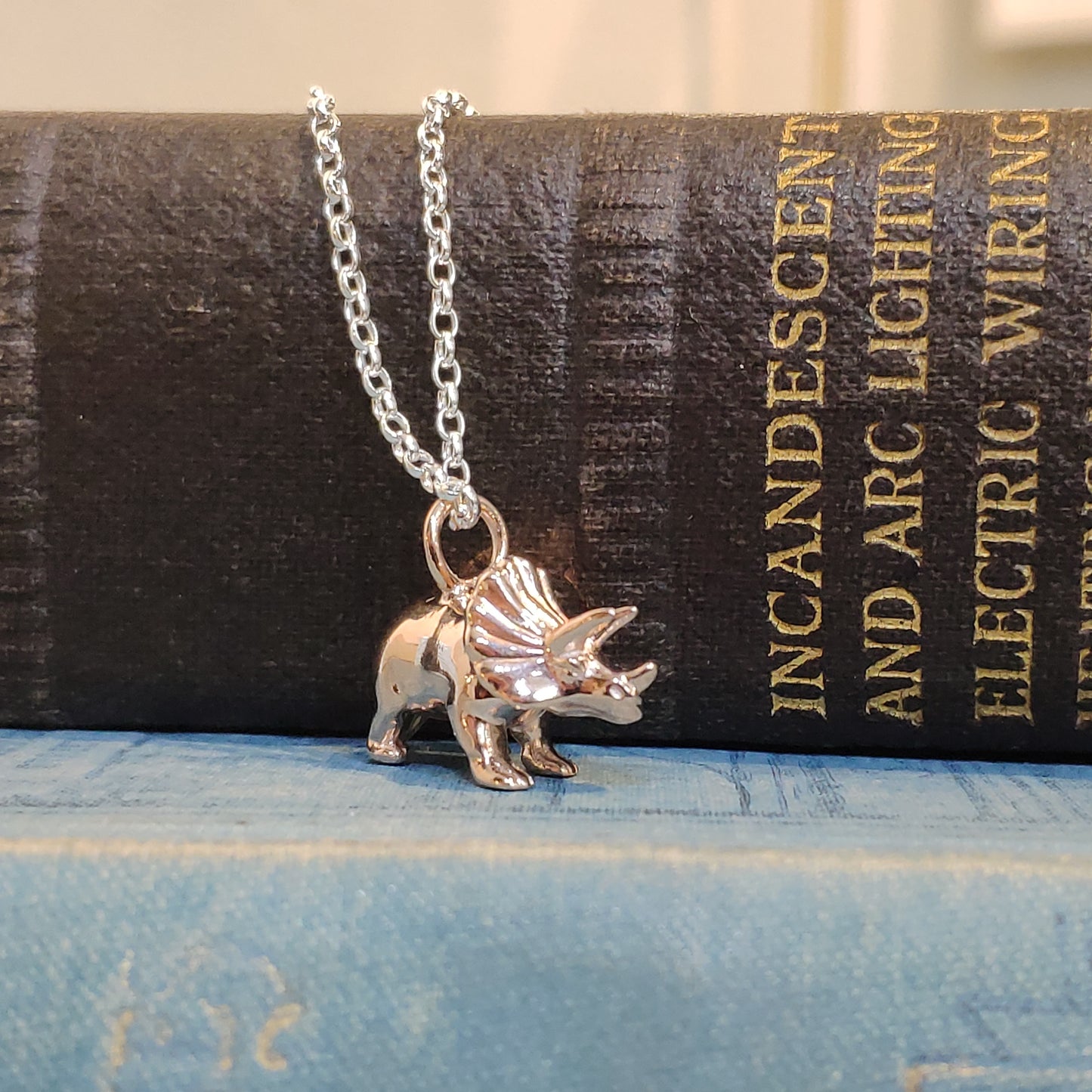 Sterling Silver Rose Gold Plated Dinosaur Pendant Triceratops