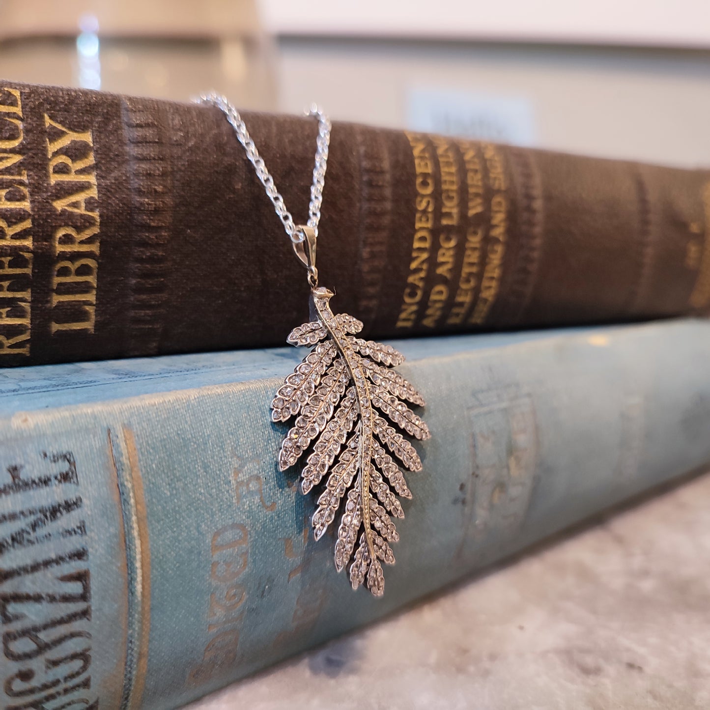 c.1880's Antique Diamond Leaf Pendant in 15ct Rose Gold & Silver 1.10tcw