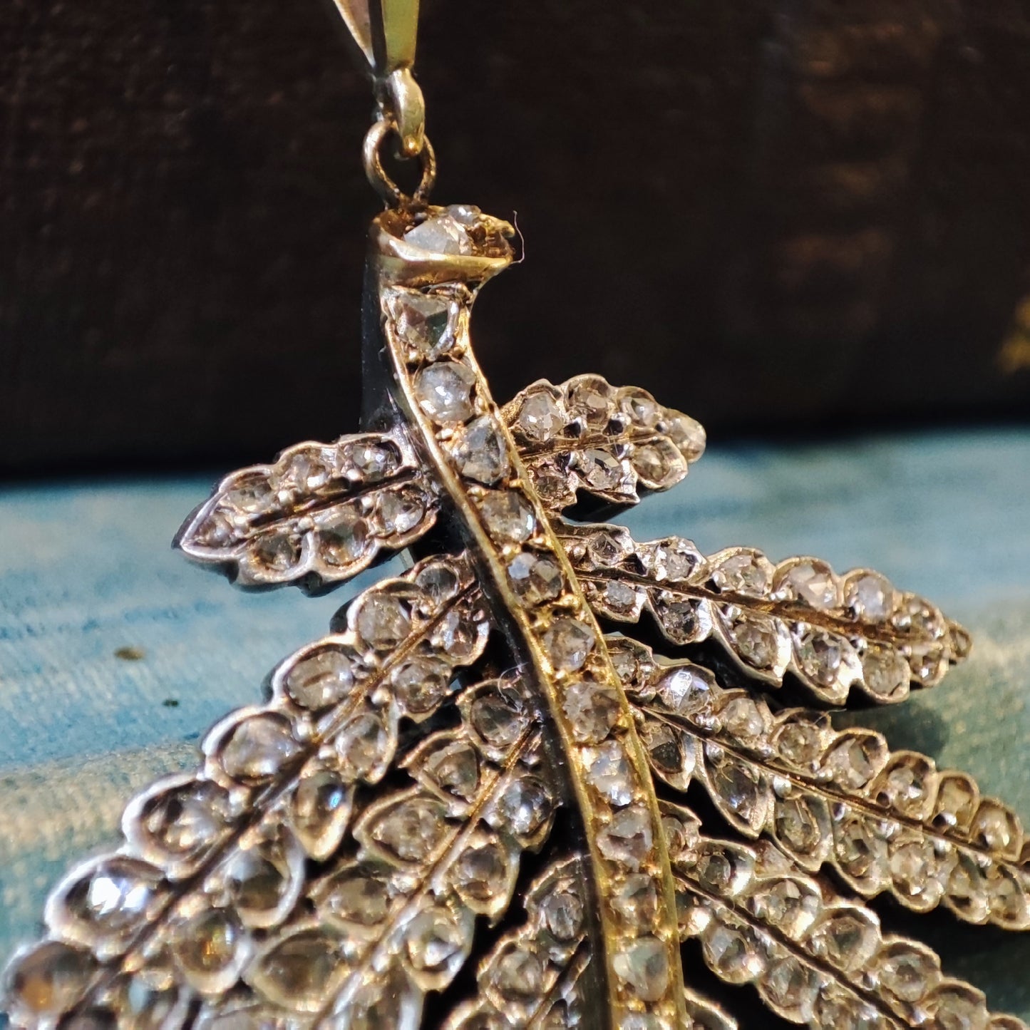 c.1880's Antique Diamond Leaf Pendant in 15ct Rose Gold & Silver 1.10tcw