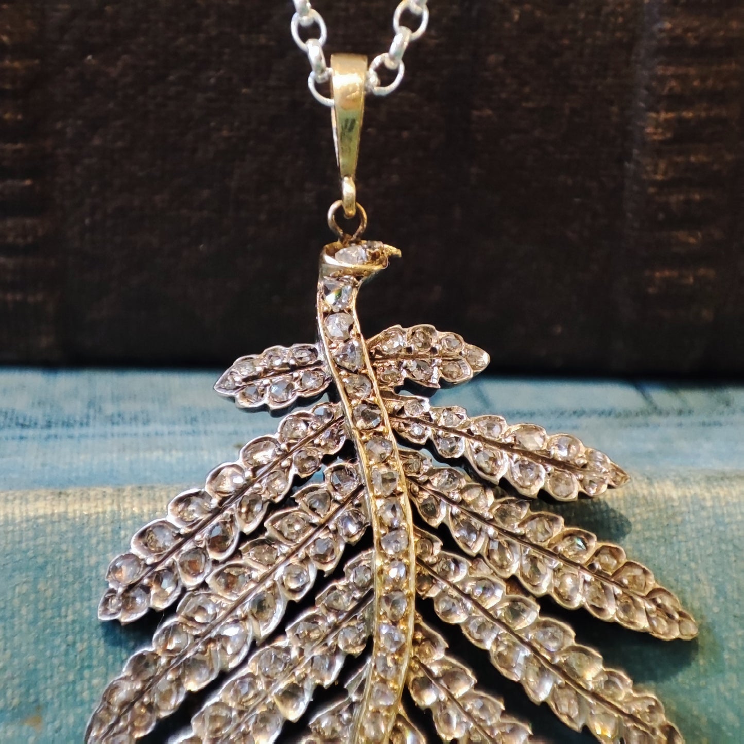 c.1880's Antique Diamond Leaf Pendant in 15ct Rose Gold & Silver 1.10tcw