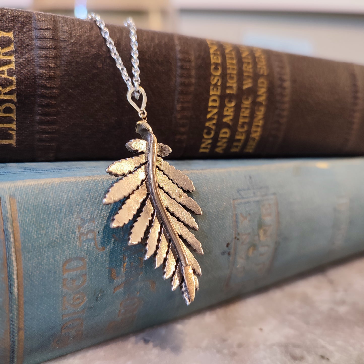 c.1880's Antique Diamond Leaf Pendant in 15ct Rose Gold & Silver 1.10tcw