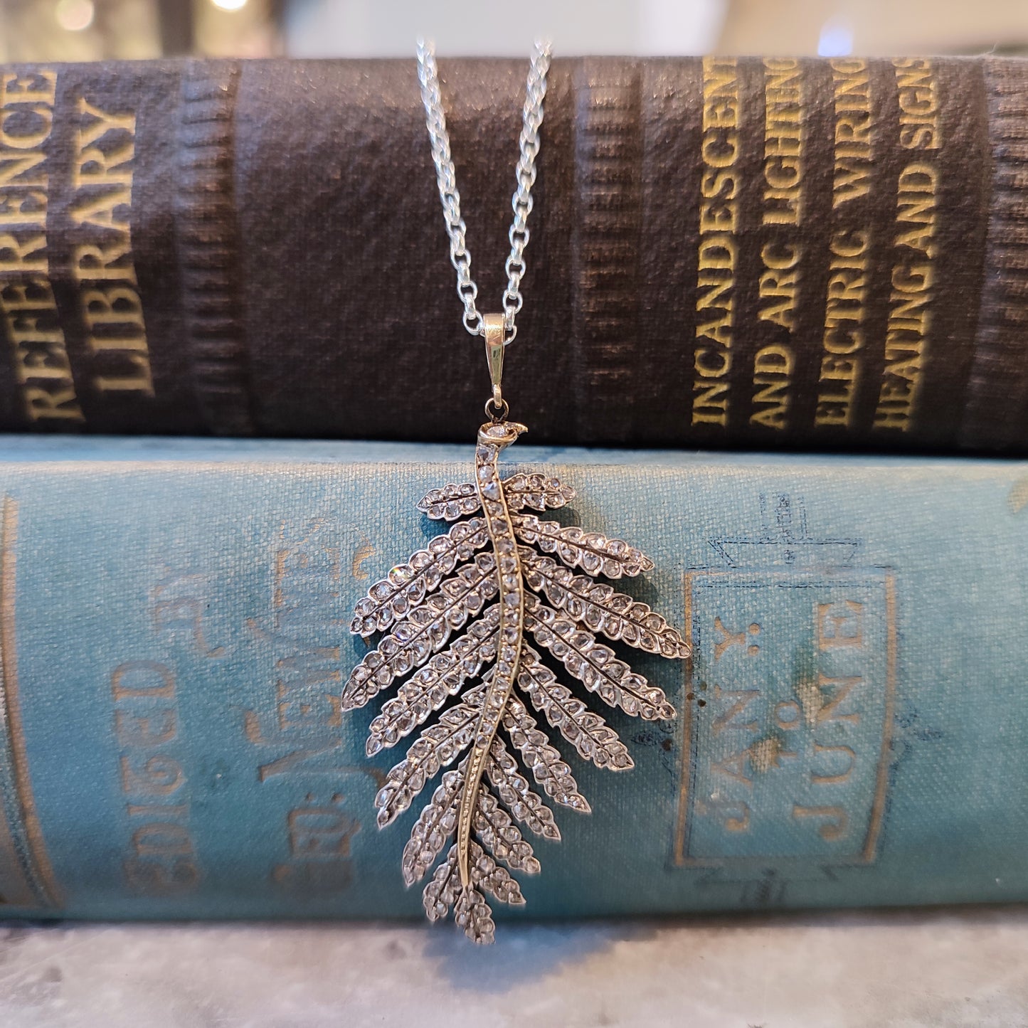 c.1880's Antique Diamond Leaf Pendant in 15ct Rose Gold & Silver 1.10tcw