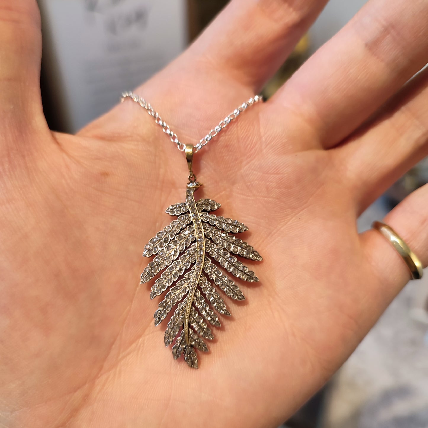 c.1880's Antique Diamond Leaf Pendant in 15ct Rose Gold & Silver 1.10tcw