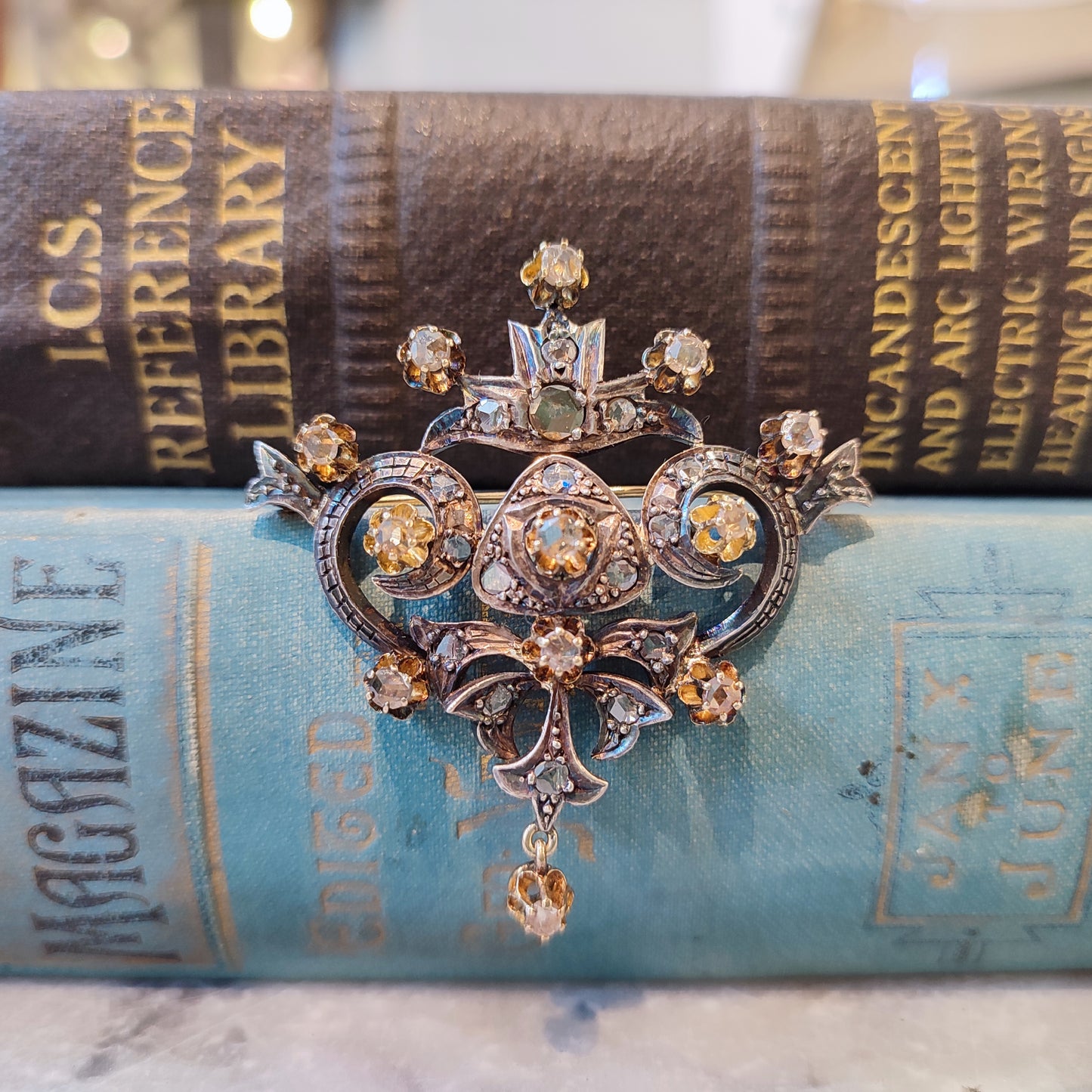 Antique c.1820's Gold and Silver Rose cut Diamond Georgian Brooch