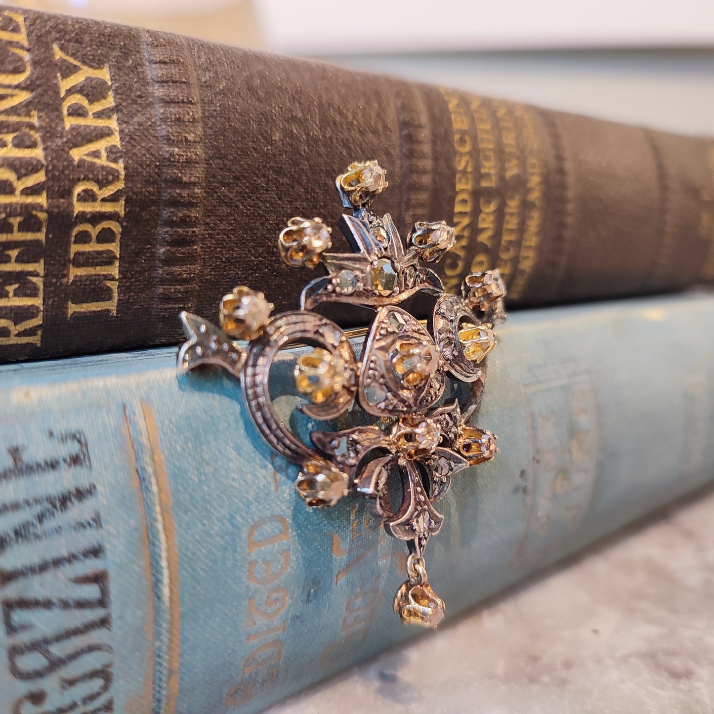 Antique c.1820's Gold and Silver Rose cut Diamond Georgian Brooch