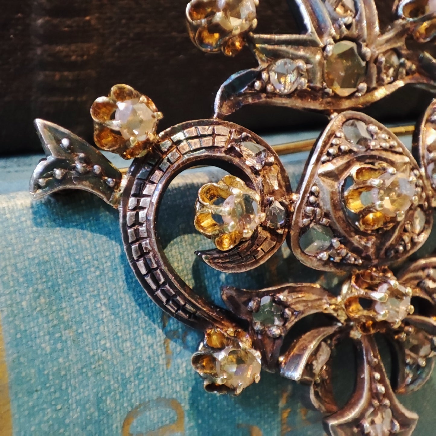 Antique c.1820's Gold and Silver Rose cut Diamond Georgian Brooch