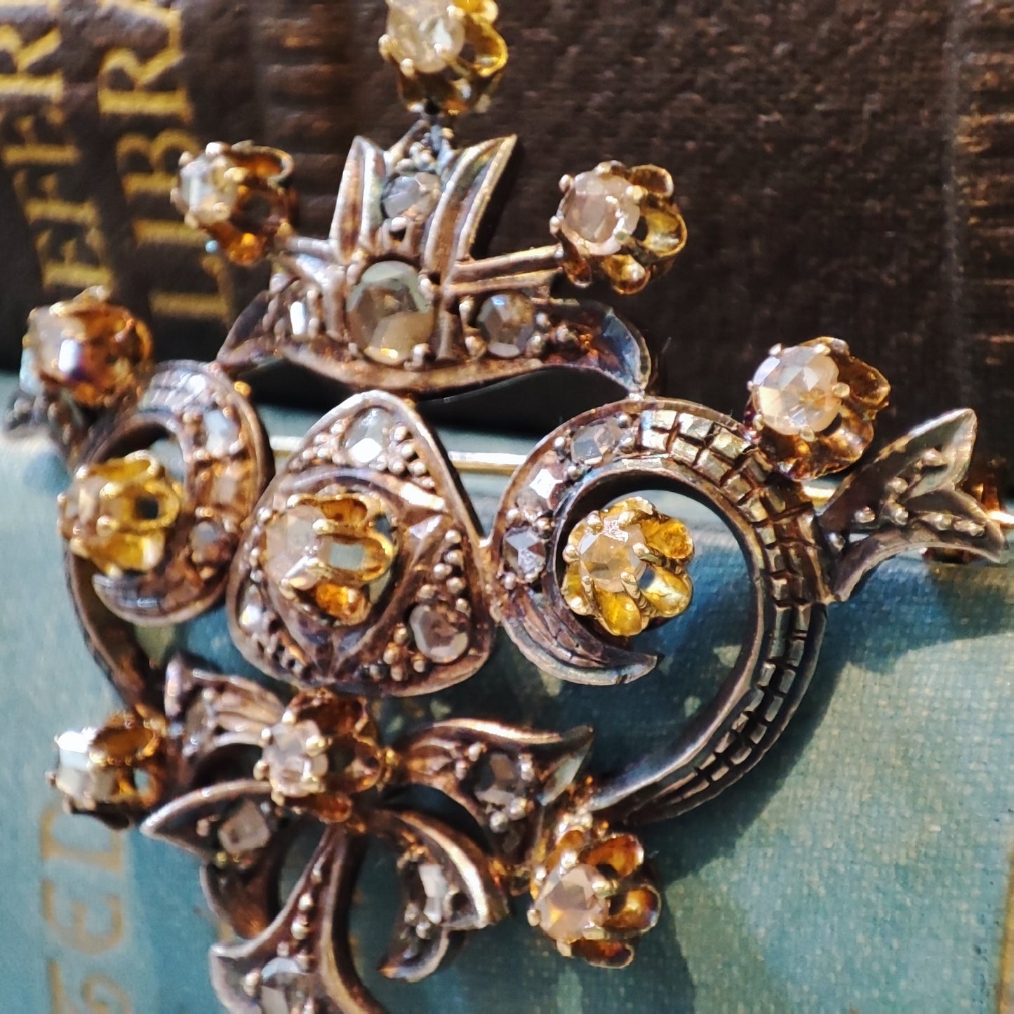 Antique c.1820's Gold and Silver Rose cut Diamond Georgian Brooch