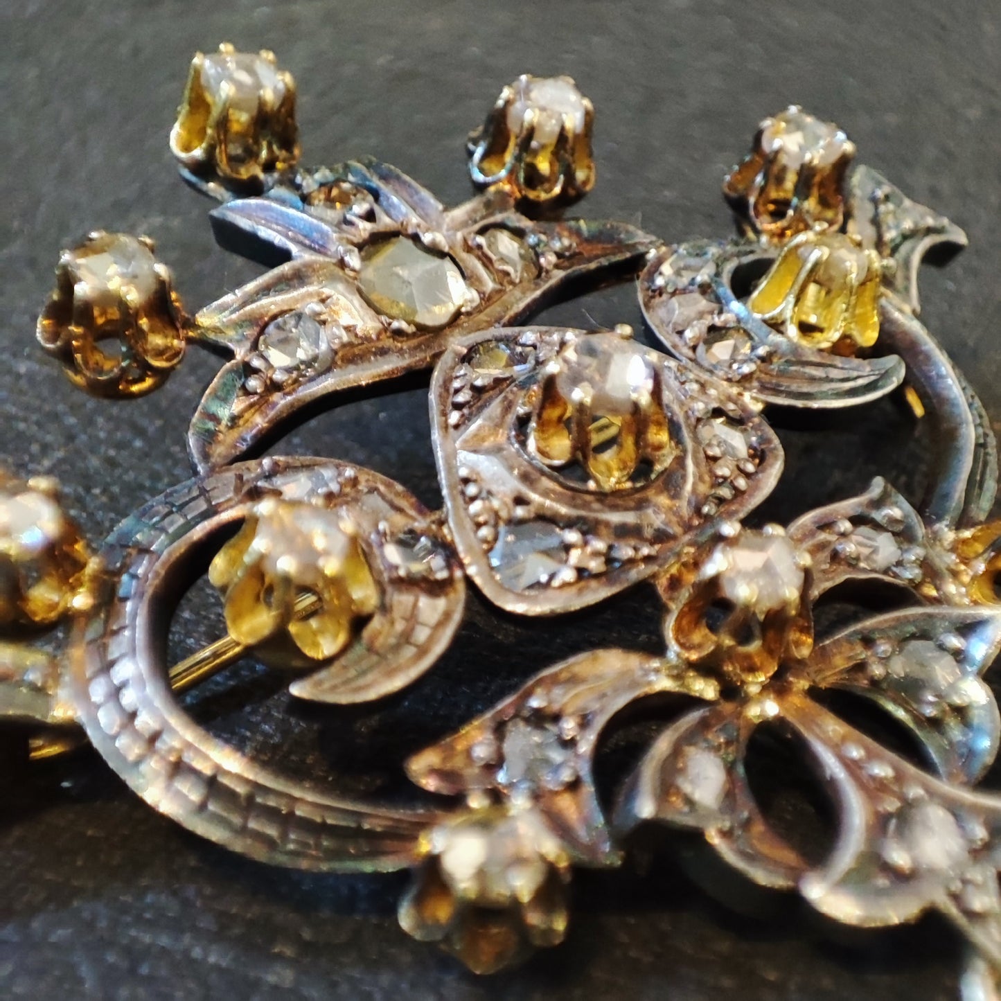 Antique c.1820's Gold and Silver Rose cut Diamond Georgian Brooch