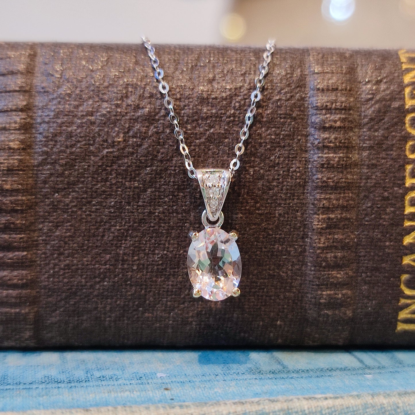 Morganite and Diamond Pendant in 18ct White Gold