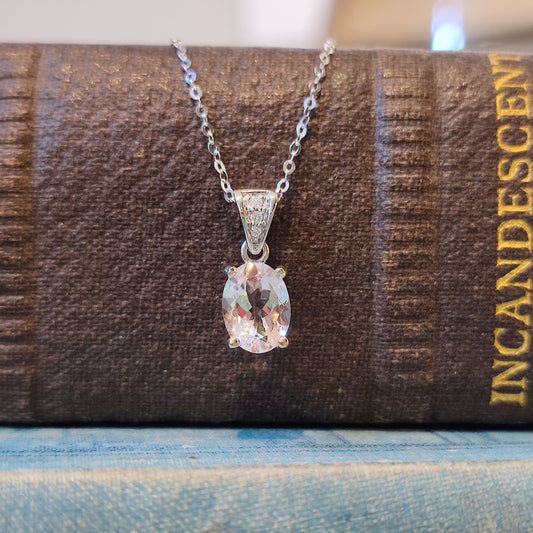 Morganite and Diamond Pendant in 18ct White Gold