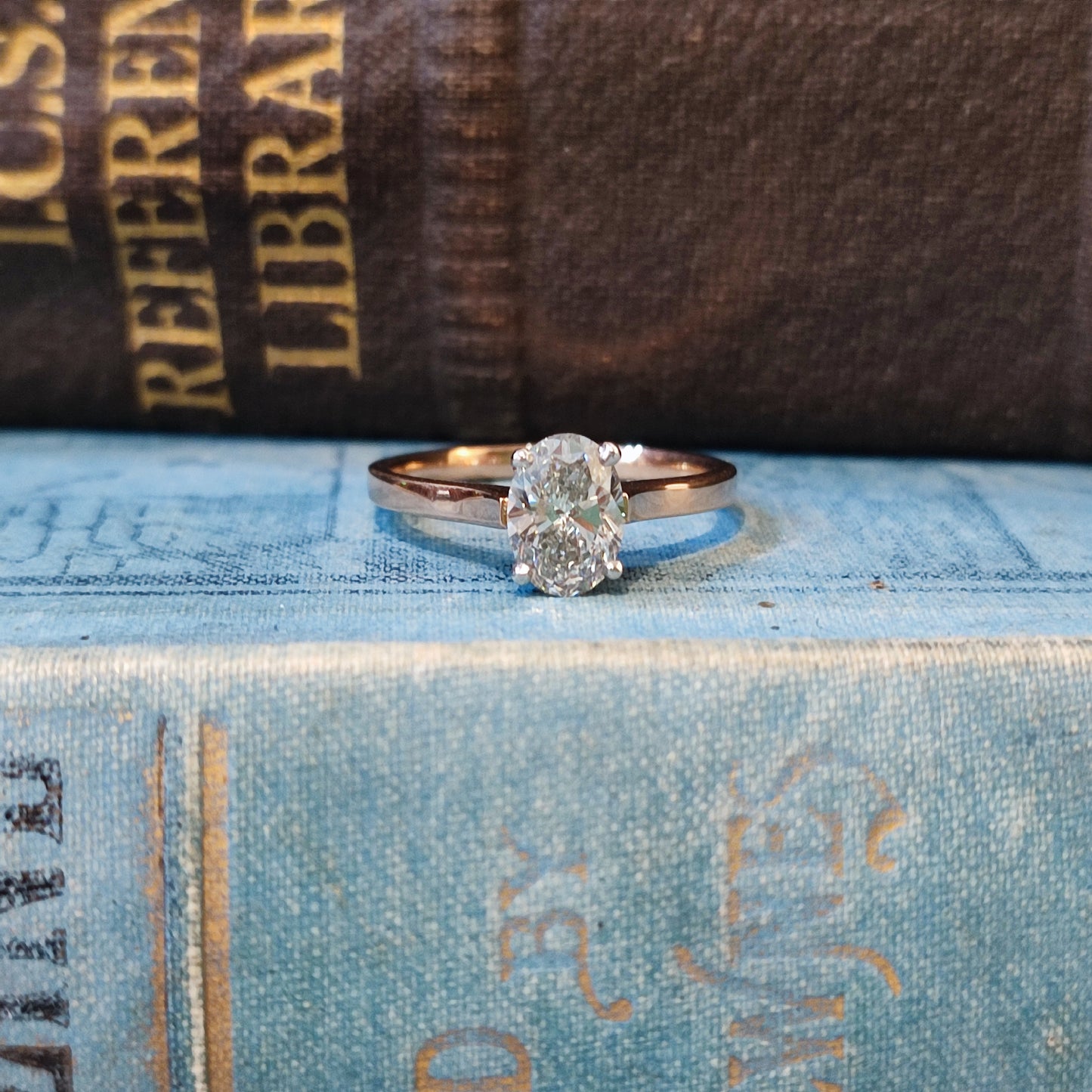 18ct Rose Gold and Platinum Ring 1.09ct Oval Lab Grown Diamond