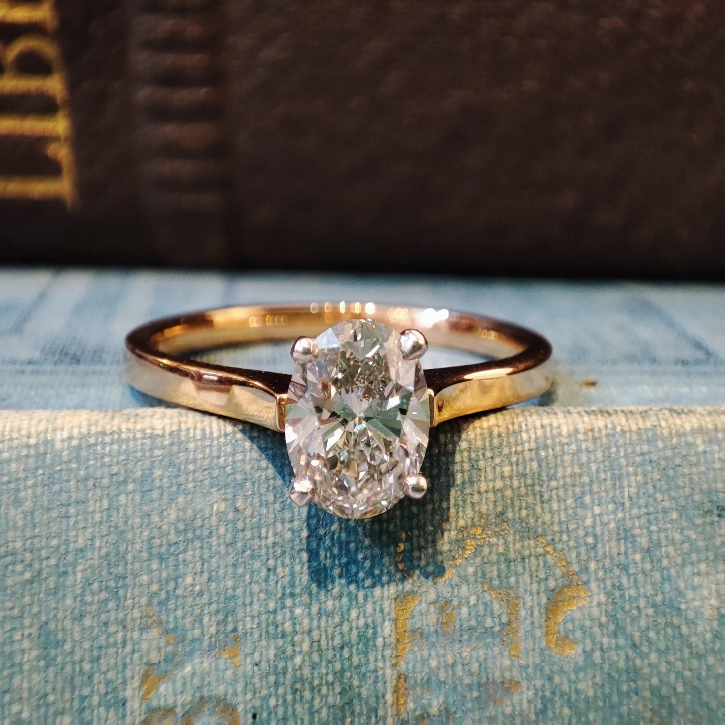 18ct Rose Gold and Platinum Ring 1.09ct Oval Lab Grown Diamond