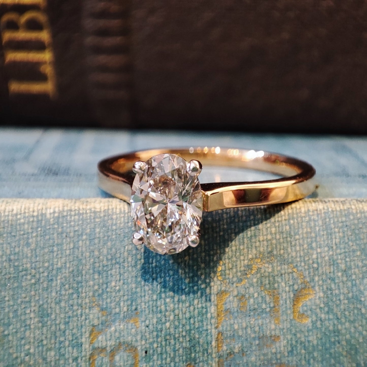 18ct Rose Gold and Platinum Ring 1.09ct Oval Lab Grown Diamond