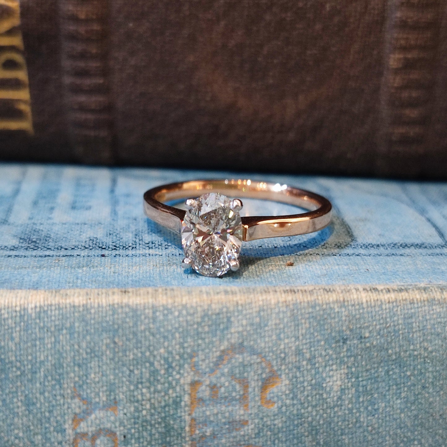 18ct Rose Gold and Platinum Ring 1.09ct Oval Lab Grown Diamond