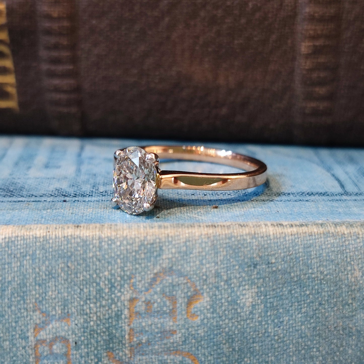 18ct Rose Gold and Platinum Ring 1.09ct Oval Lab Grown Diamond